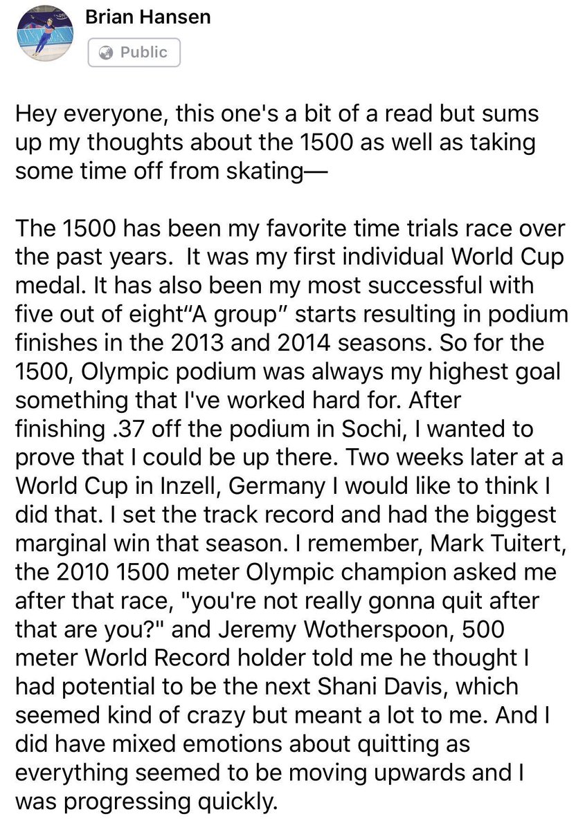 USSpeedskating's tweet photo. .@BrianTHansen’s thoughts on the 1500m and taking time off. Races in the first ever Olympic Mass Start race on Feb. 24. https://t.co/cb4FSR28gs
