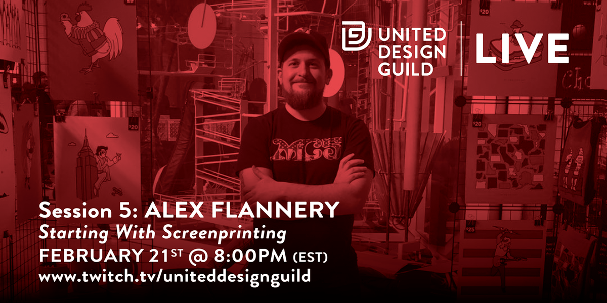 UDesignGuild's tweet photo. Join us and Alex Flannery on @Twitch tomorrow, Wednesday the 21st at 8 p.m. for "Starting with Screenprinting" - https://t.co/ni3FOIqM2d … #ScreenPrinting https://t.co/H9sIKcKHLI