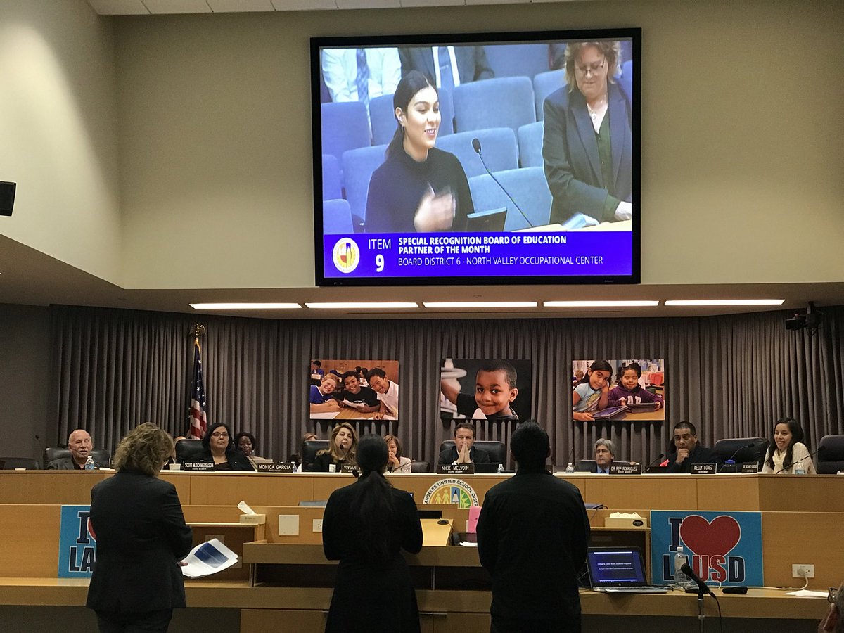 LAUSDAdultEd's tweet photo. North Valley Occupational Center students Monica Hernandez (Aviation program)
Alfredo Trujillo (EMT) spoke in today’s #LAUSD presentation https://t.co/oza2YUnfJh