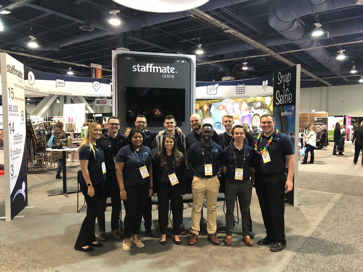 StaffmateOnline's tweet image. Our team of representatives wrapping up a wonderful day at #catersource2018 . Be sure to come and see us again tomorrow. We would love to give you more information on our mobile app!