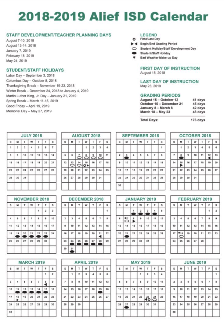 Alief Isd On Twitter 2018 2019 Aliefisd District Calendar Was Approved By The Board Check Https T Co Pnkvsdx5tb For More Info Aliefproud Https T Co 8qysruo2eo Twitter