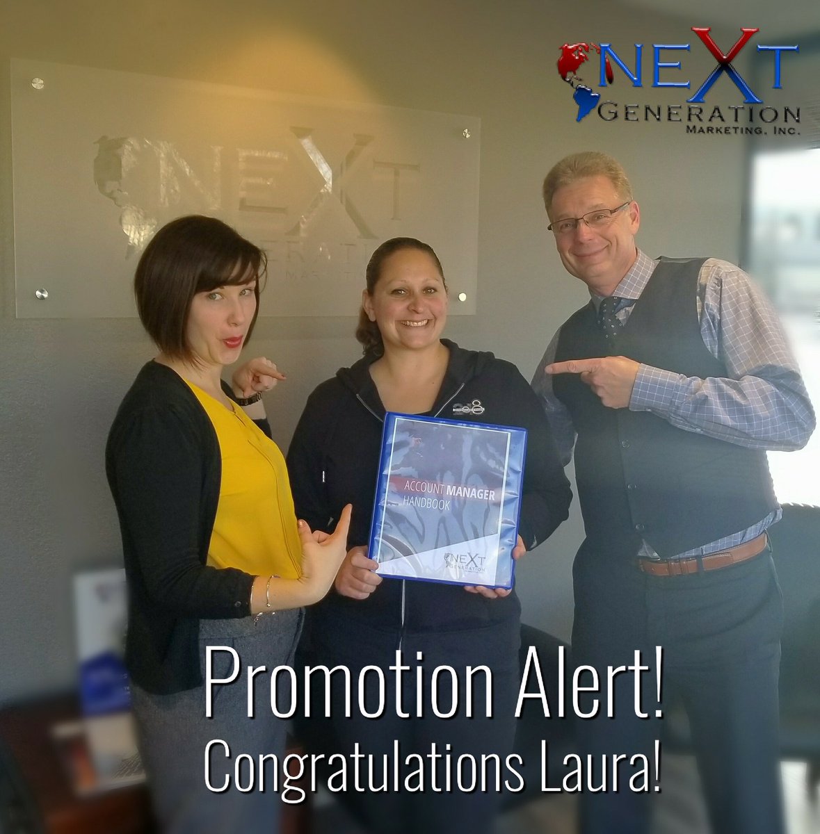 Congratulations to Laura! You have worked incredibly hard and have exceeded all expectation and took your education of our company into your own hands and have promoted yourself into our newest Account Manager!
#PoweringtheNGMGrowthin2018 #PromotionAlert  #NGMLeadership