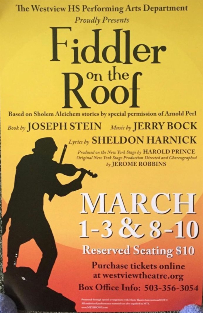 Come see <a href="/westviewtheatre/">Westview Theatre</a>'s spring musical production of Fiddler on the Roof- March 1-3 &amp; 8-10 #bsdarts