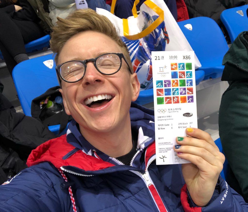 tyleroakley's tweet image. omg y’all!! MY OLYMPIC DREAMS!! COMING TRUE!! surprise tickets to women’s figure skating!! ready to cry &amp;amp; be mystified!! thanks @ProcterGamble for the hookup!! #PGpartner ⛸🏅✨