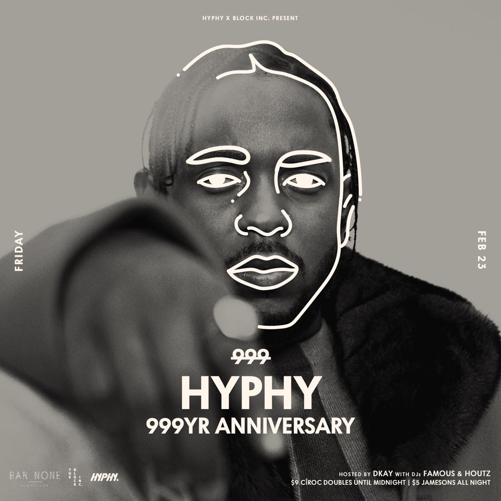 BarNoneClub's tweet image. We’re proud to be hosting @hyphyevents’ 999YR Anniversary party this Friday night with @TheBlockInc.

Featuring special guest host @RudeboyDkay, with music from @FantasyxFAME + Houtz

$9 @Ciroc doubles til Midnight
$5 @jamesonwhiskey all night

Guest List: sevenrooms.com/events/barnone…