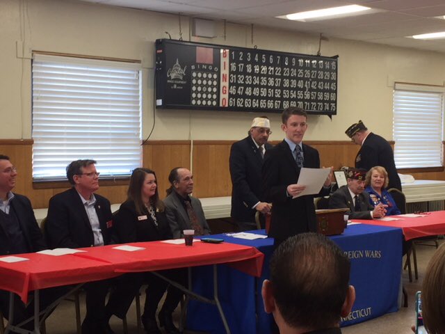 Matteo won the Voice of Democracy Essay Contest and was awarded with the VFW Auxiliary Scholarship.  Here he is with the Mayor and representatives from the VFW.  Congratulations Matteo!
