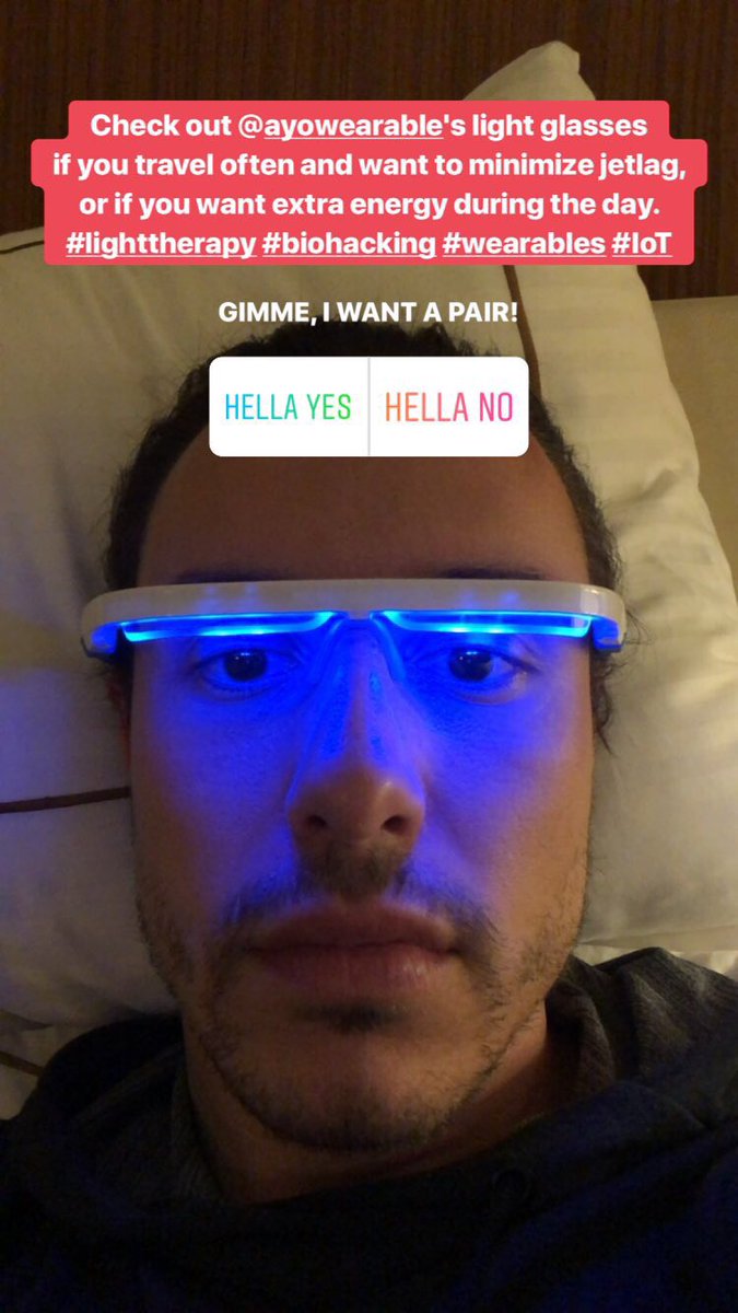 Obsessed with my <a href="/AYOwearable/">AYO</a> #lighttherapy glasses! #biohacking #IoT #wearables #techgeek