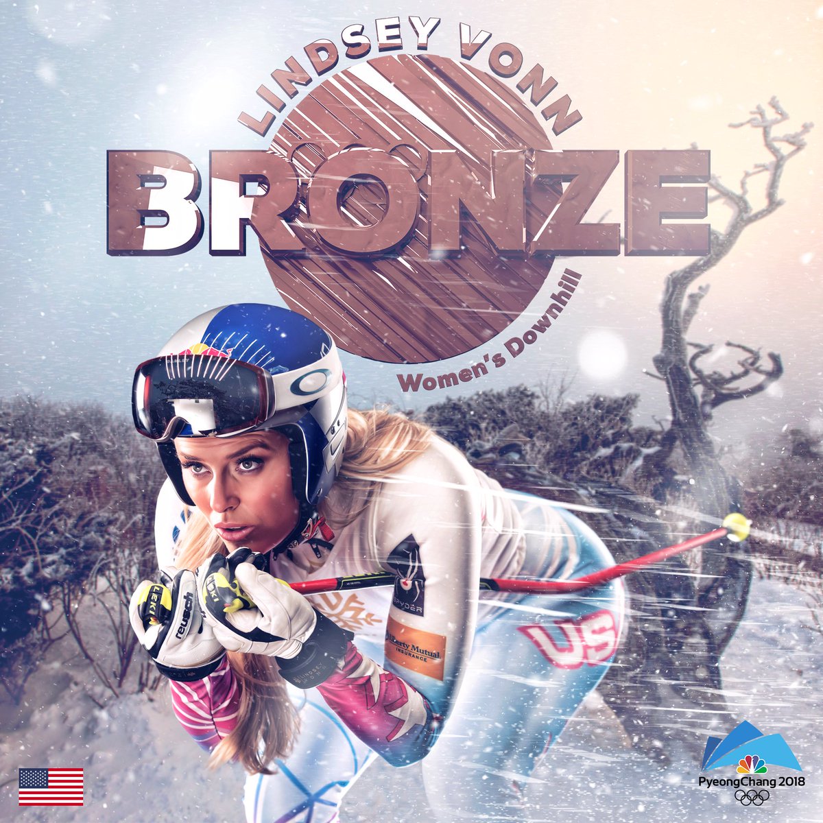 NBCOlympics's tweet photo. .@lindseyvonn earns the #bronze in women's downhill! #WinterOlympics #BestOfUS https://t.co/pYIjsejVBi