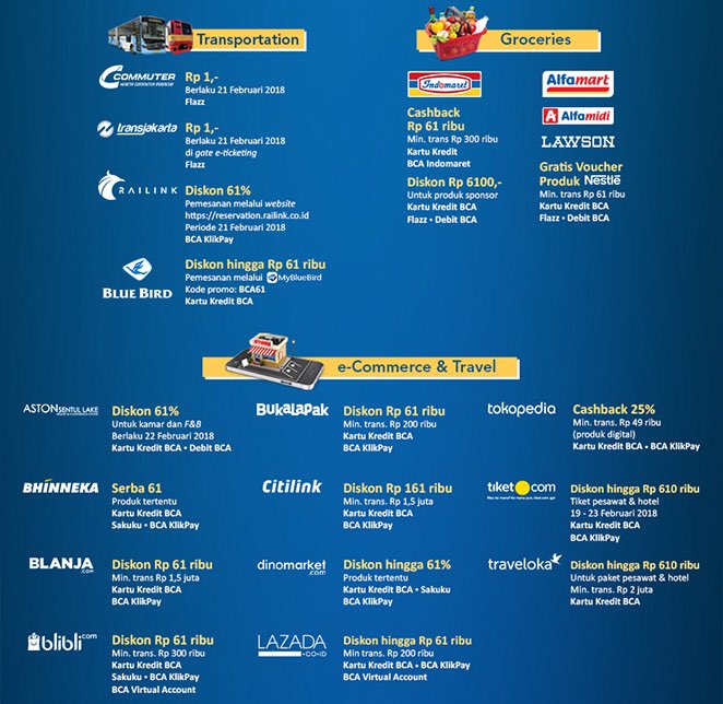 Nikmati beragam #promo61 dalam rangka #HUT61BCA di berbagai merchant yang berpartisipasi! 🎉👯

#MizzPromo #HUTBCA