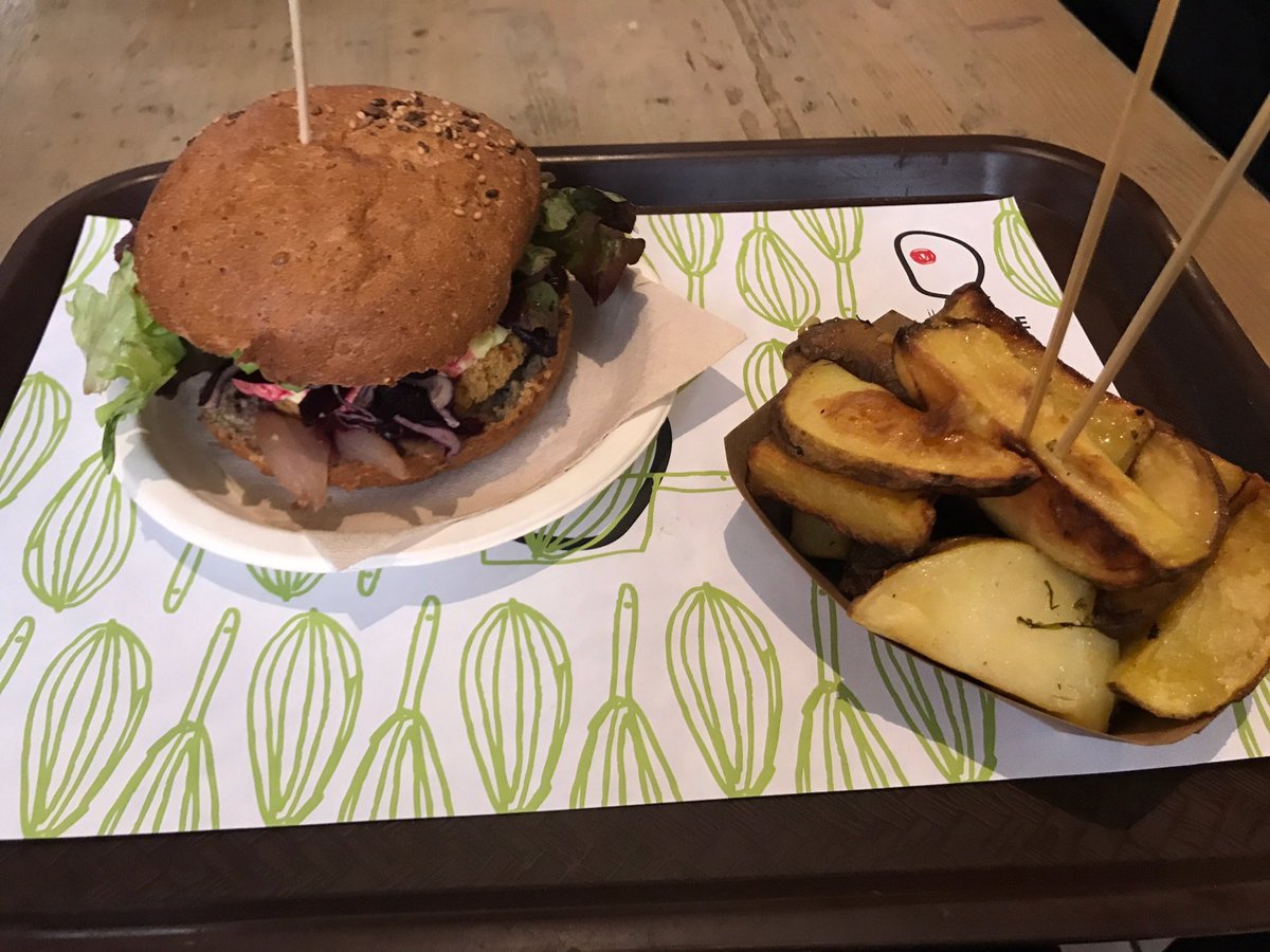 Had to get my #VeggieBurger on at least once! #MercatoCentrale in #Florence is so cool! Surprised to find great #vegan options!