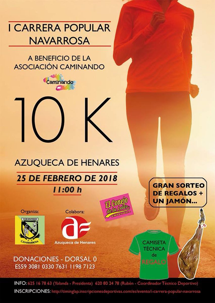 AytoAzuqueca's tweet photo. Este domingo, se celebra en #Azuqueca la I Carrera Popular Navarrosa, a beneficio de la asociación Caminando. Inscripción abierta. https://t.co/rScaOoYpOh https://t.co/KJEUUXFRte