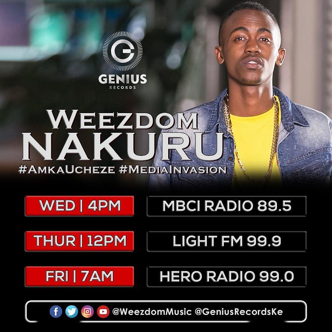 GeniusDigitalKE's tweet photo. NAKURU STAND UP! @weezdommusic Taking the #AmkaUcheze #MediaInvasion to Nakuru from today 🔥Don't miss out! cc @geniusrecordske
🎨 Artwork By @itskilosh https://t.co/Ldt1As5cs6
