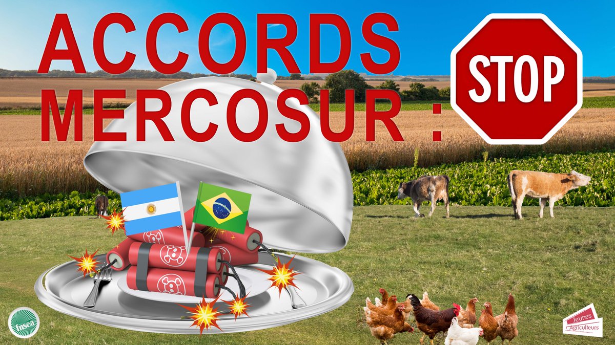 Aujourd'hui les #agriculteurs 🇫🇷disent NON aux accords avec le #Mercosur ➡️Nous défendons un modèle de fermes, pas de firmes !