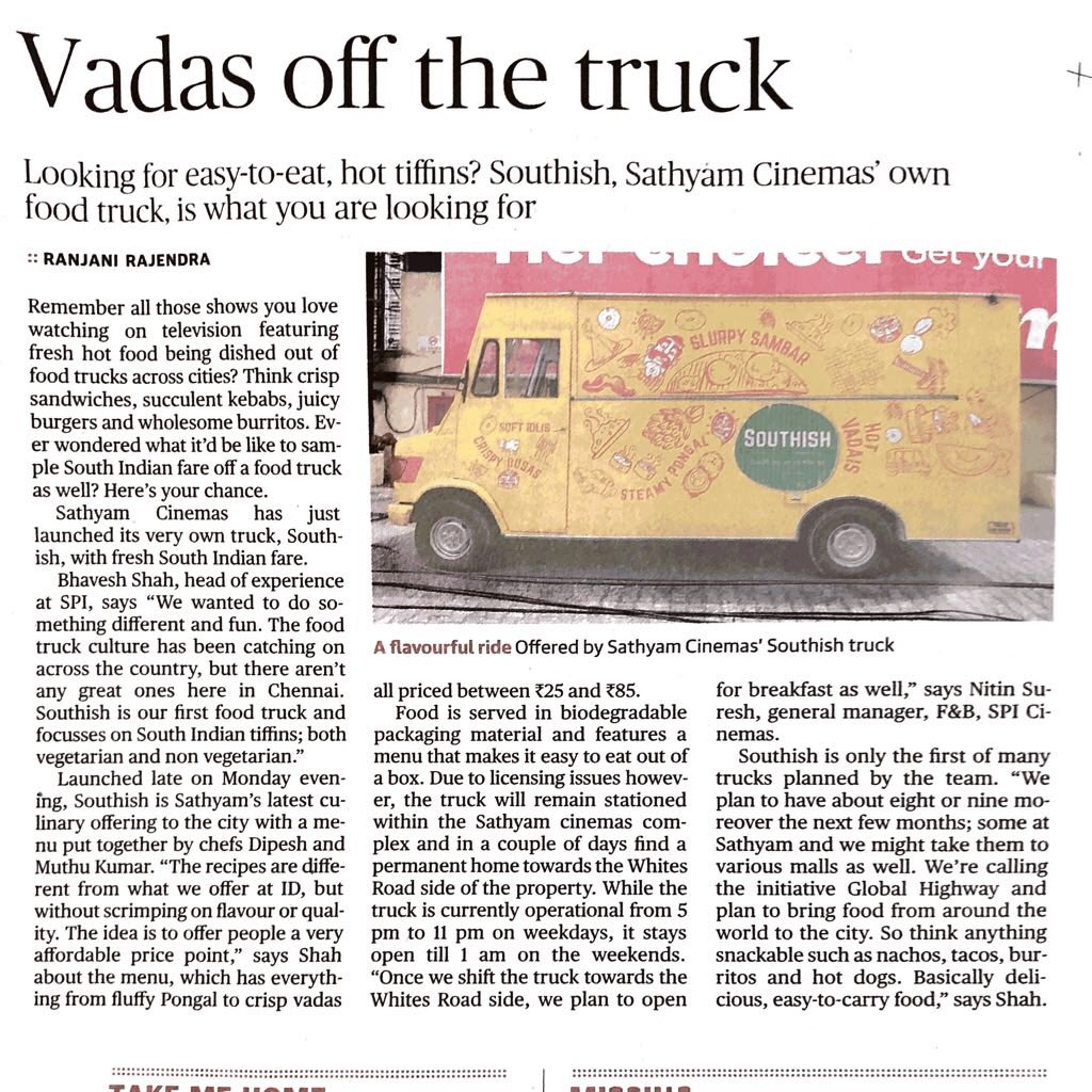 ShakthiGalatta's tweet photo. Iโve requested @bhaveshdshah 2 pls. put a tiny xtra room inside this truck so I can practically live there & feast on the yummies. ๐ @SPICinemas #Southish #foodtruck #SathyamCinemas #yummyinmytummy #southindianlove #vadai #pongal #heaven #foodgasm #GalattaPeople #pioneers https://t.co/vIk8qOY0b6