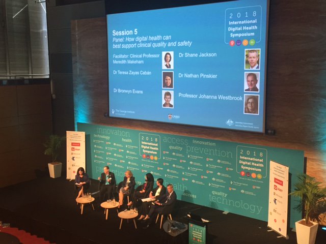 AuDigitalHealth's tweet photo. #2018IDHS panel: #DigitalHealth best supporting #clinicalquality & safety w/ @MeredithMakeham @ONC_HealthIT, Dr Teresa Zayas Cabán, @Macquarie_Uni Prof. Johanna Westbrook, @standardsaus Dr Brownyn Evans, @PSA_National Pres. @ShaneJacks & @RACGP's @drnatpin https://t.co/8egnNOpjPr