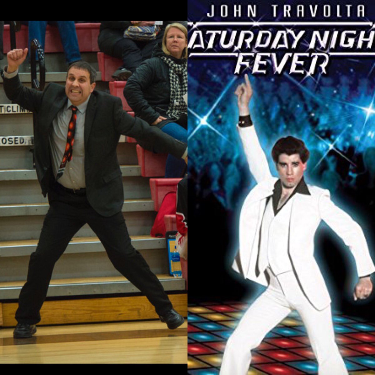 KirbyCoach's tweet photo. Pretty close resemblance here! @coachklaahsen #MohawkPride #ProudAssistantCoach #SaturdayNightFever https://t.co/HTI4ClVtw7