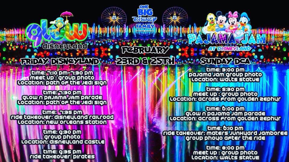 UnofficialDays's tweet photo. Time to light up #Disneyland, or just dress in your most comfy PJs, for Glow Disneyland &amp; Pajama Jam, this Friday (February 23rd). Who's going? https://t.co/mUh5mD65HA
