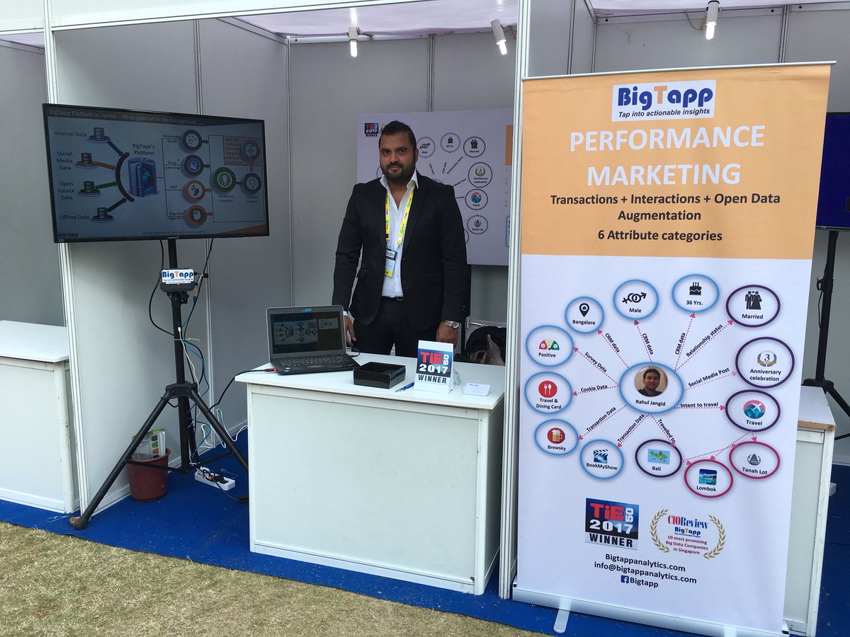 VenkatKD's tweet photo. #BigTapp booth in #TiEGlobalSummit, Mumbai, 21 &amp; 22 Feb’18.
#TieGlobal #Marketing #PerformanceMarketing #ML https://t.co/9SHPtJWVE1