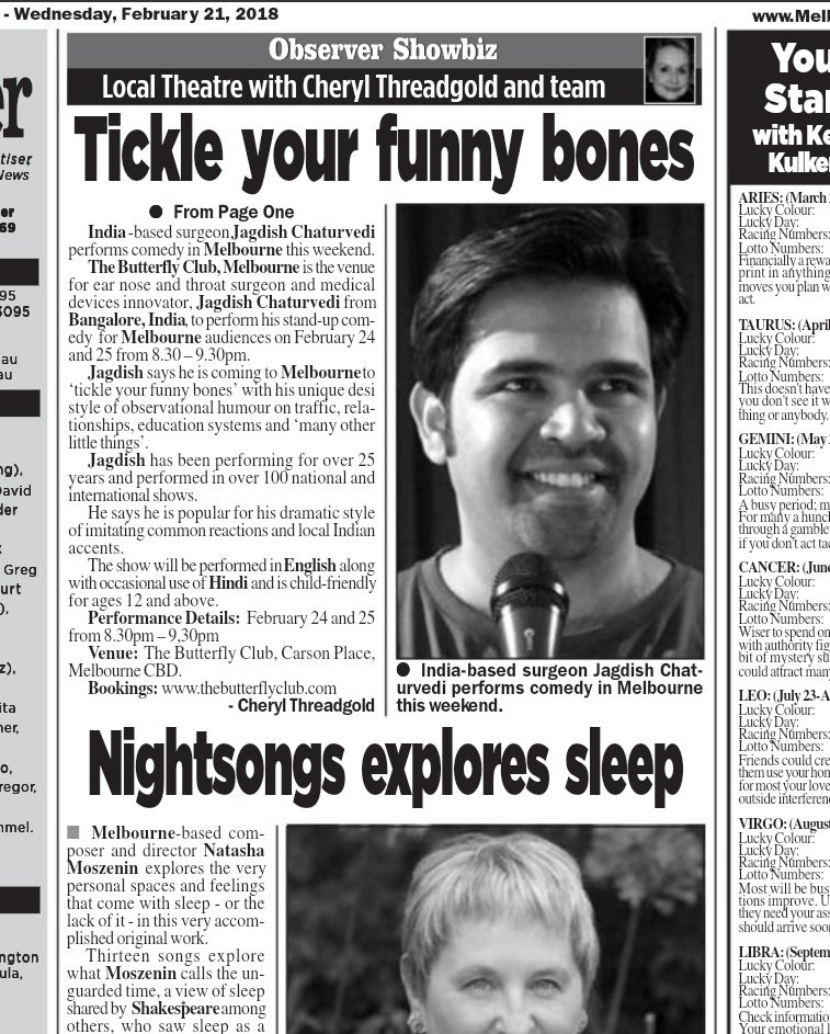 DrJagdishChatur's tweet photo. Front page coverage in #MelbourneObserver @MelbourneObs along with a nice little write up inside. Please tag and share with your friends in #Melbourne
My #standupcomedy show #comedykhichidi is up this weekend at #thebutterflyclub
Tickets https://t.co/ZHG8UGK0OQ https://t.co/gG9tznXRen