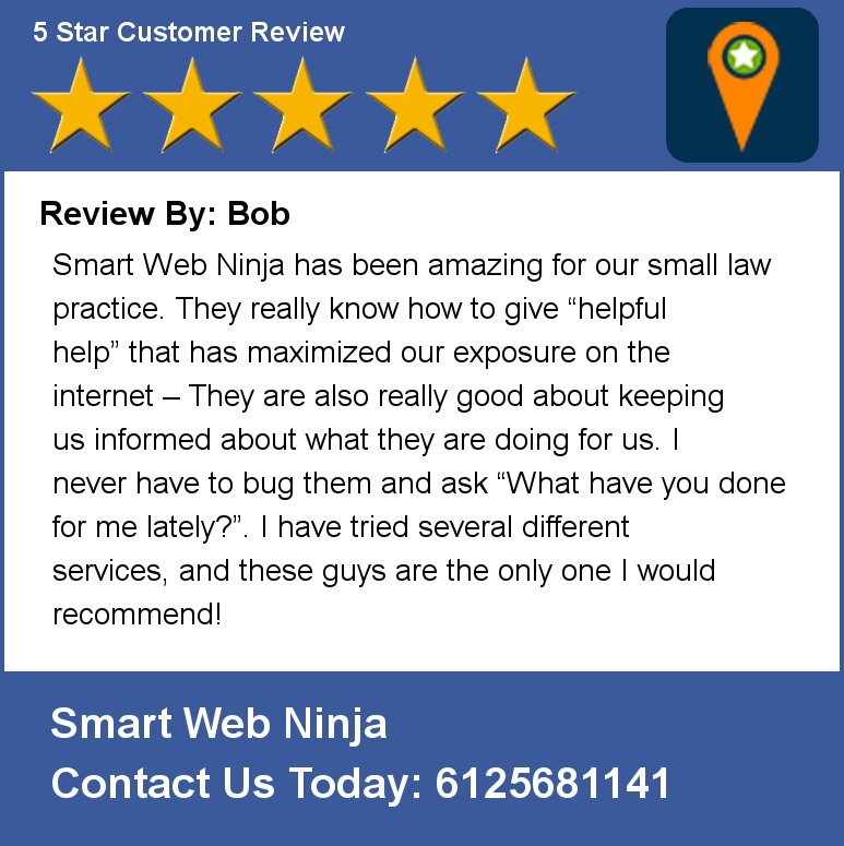 smartwebninja's tweet photo. Review By: Bob Smart Web Ninja has been amazing for our small law practice. They really know how to give “helpful https://t.co/oZ53ThMteM