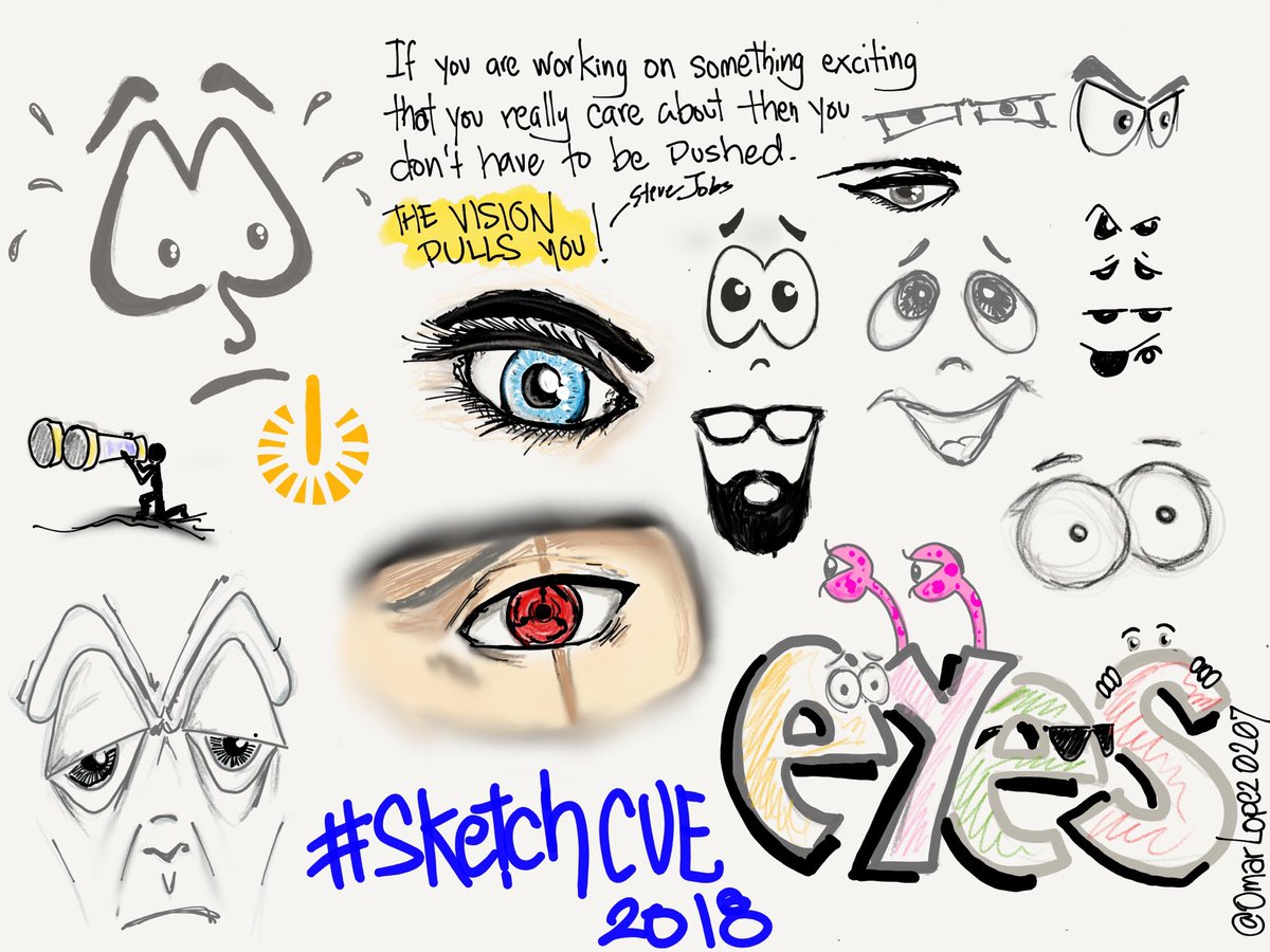 Steve Jobs said it best, “If you are working on something exciting that you really care about, then you don’t have to be pushed. The vision pulls you.” Sketchnoting and #SketchCUE is super exciting and is something I really care about. Day 12 - 👀 eyes!