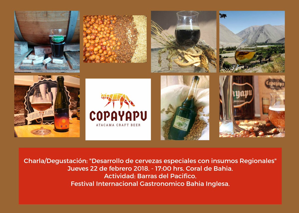 Jueves 22 de febrero estaremos compartiendo nuestra experiencia sobre desarrollo de cervezas con insumos regionales.
Charla y degustación en el Festival Internacional de Gastronomía Bahia Inglesa.

Actividad Gratuita!!!

#AtacamaCraftbeer #Specialtybeer #bebelocal #EspirituCraft