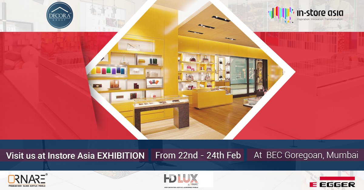 decorapanels's tweet image. Come &amp;amp; explore Decora's Decorative panels at the Instore Asia Exhibition
👉 22 - 24 Feb
👉 BEC Goregaon, Mumbai
#decora #instoreasia #furniturepanels #panels #retaildesign