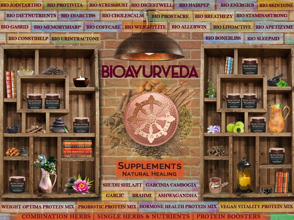 BioAyurveda's tweet photo. BIOAYURVEDA SUPPLEMENTS: Select from a wide range of over 50+ products for Men, Women, and Kids, as Combination Herbs, Single Herbs &amp; Nutrients and Protein Boosters. 
  
#BIOAYURVEDA #SUPPLEMENTS #HERBS #NUTRIENTS #PROTEINBOOSTERS @harbeenarora https://t.co/MfmFszVD07