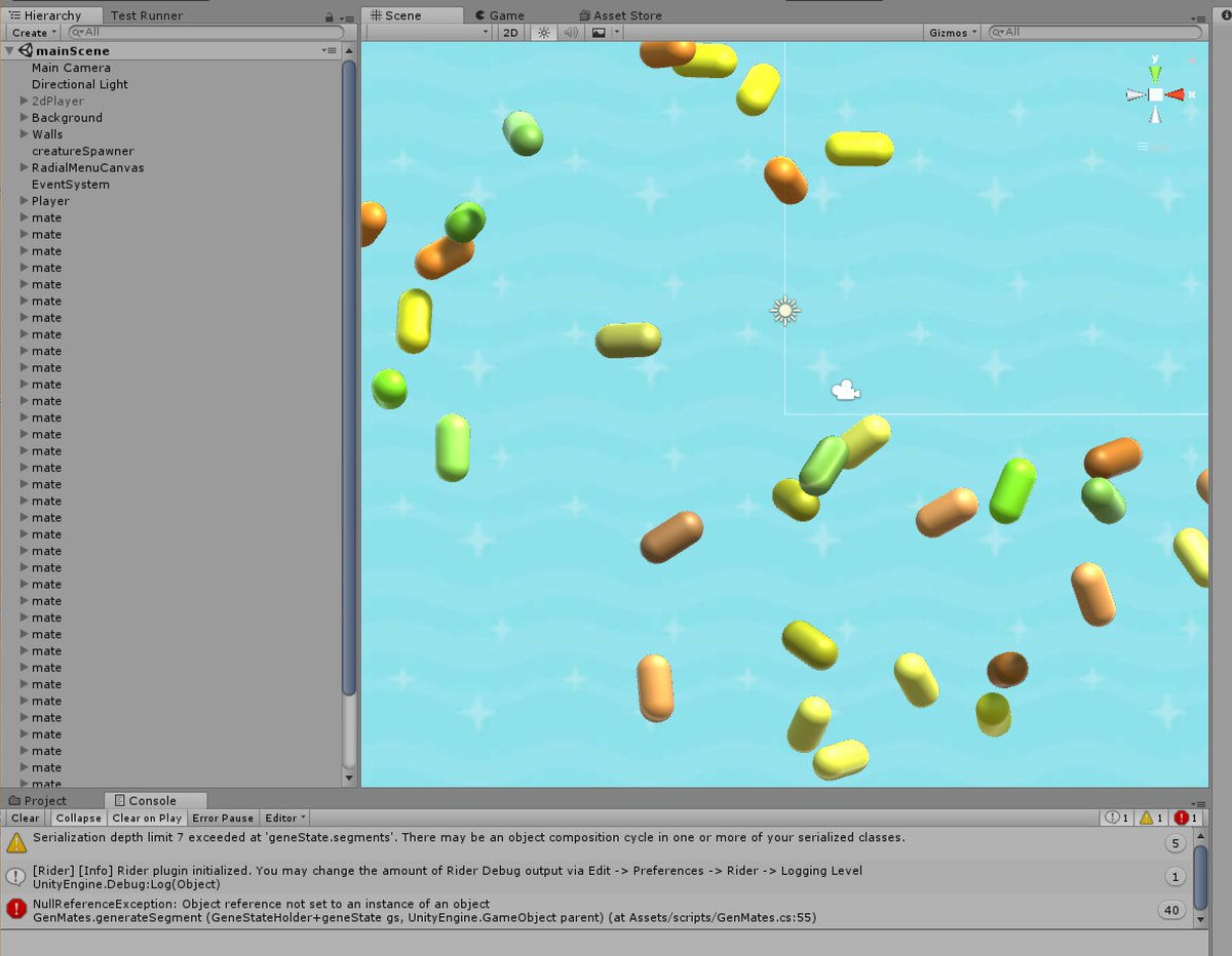 Cortexabyte's tweet image. Why did the game explode into sprinkles when I added recursion to my body segment function? hmm...