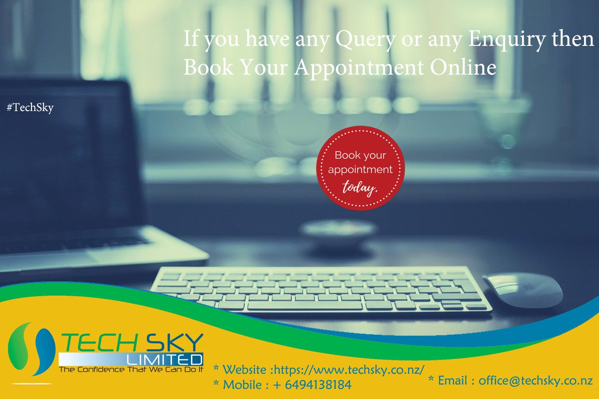 TechSkyNZ's tweet image. #TechSky is here to fulfill your wish what you Dreamed. Schedule Your Appointment Now. #TechSkyLimited  #DigitalMarketing  #InternetMarketing #SoftwareSolutions #Hardware #Software #Layby     #Auckland #NewZeland
Book You Appointment Now :  goo.gl/5nLv3H