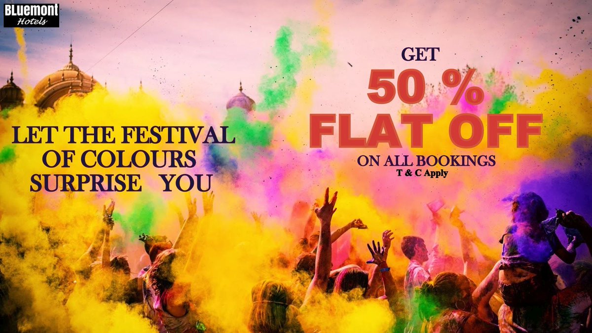BluemontHotels's tweet photo. Celebrate the festival of colors with us. Advance Happy Holi.
#Holi #Celebrations #PlayWithColors #BluemontHotels https://t.co/2sdJ9W5MDL
