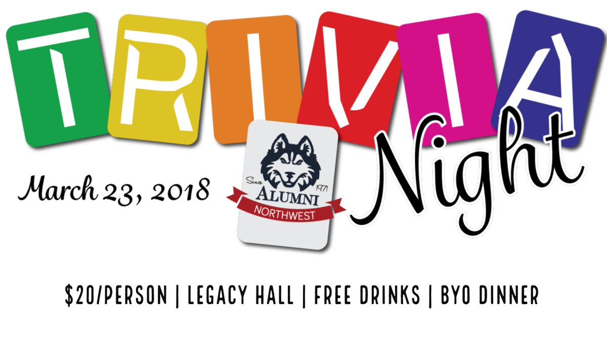 huskyalumni's tweet photo. We're changing up the way we do Trivia Night! Check it out at https://t.co/8Idrwo4zdg. Early Bird Registration by Feb 28th for $20/person. https://t.co/RMyD94XhTw