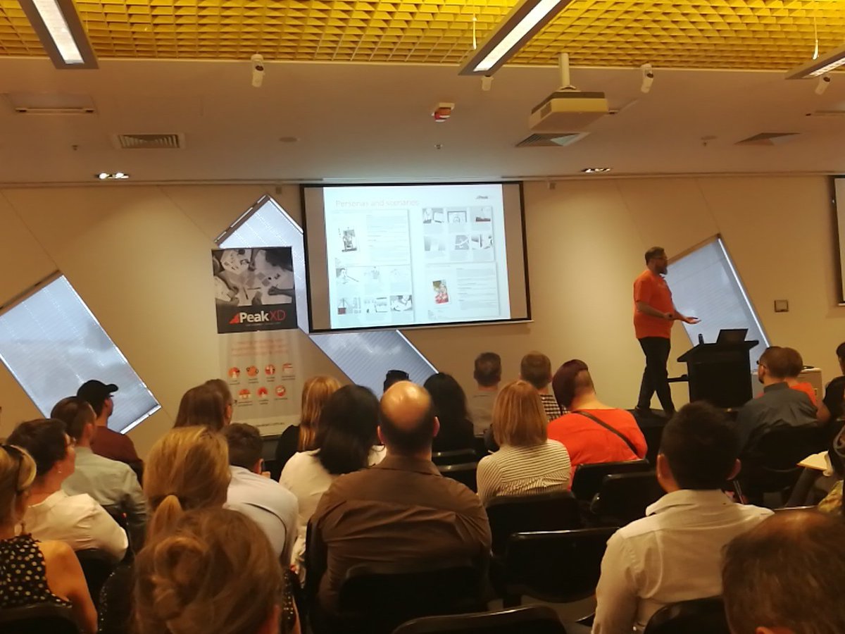 PeakXD's tweet photo. @davemonkey sharing how the commonwealth games journey planner was ideated and designed #peakxd18 https://t.co/6MKJVRC8qi