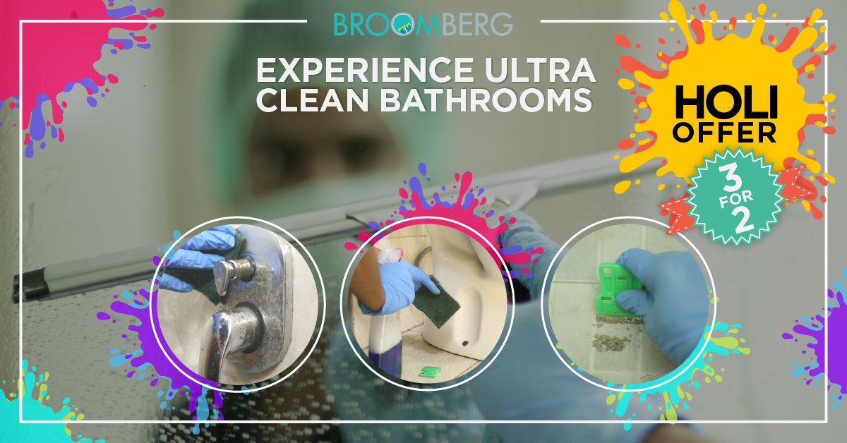 BroombergInfo's tweet photo. #HoliOffer🌈 Get Clean Bathrooms at HUGE #Discount! 1 Bathroom/Bedroom Cleaning FREE on booking of 2 #BathroomCleaning service. Hurry! Limited Time Deal. Call us at 8010104040 #WednesdayWisdom #DealsAndSteals #Deals #CleaningService https://t.co/0px6k0usv5