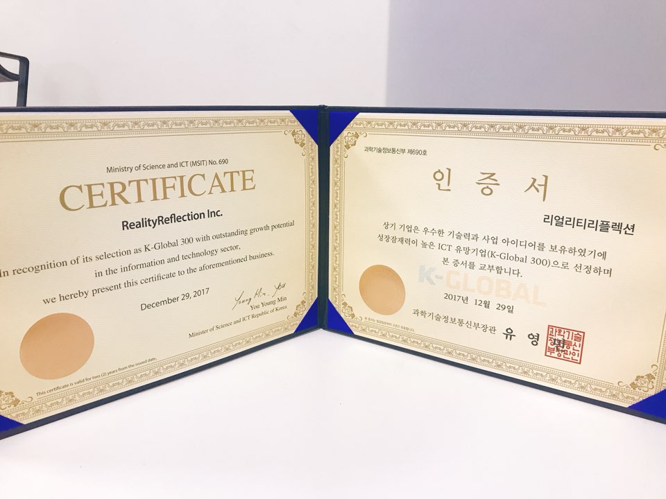 R_R_studio's tweet photo. Reality Reflection has been selected as K-Global 300 by the Korean government for its outstanding growth potential in the IT sector.👏👏

#감사합니다 #리얼리티리플렉션 #RealityReflection #K글로벌300 #😉 #Global #Startup #KGlobal300 https://t.co/zXhhqIEkJH