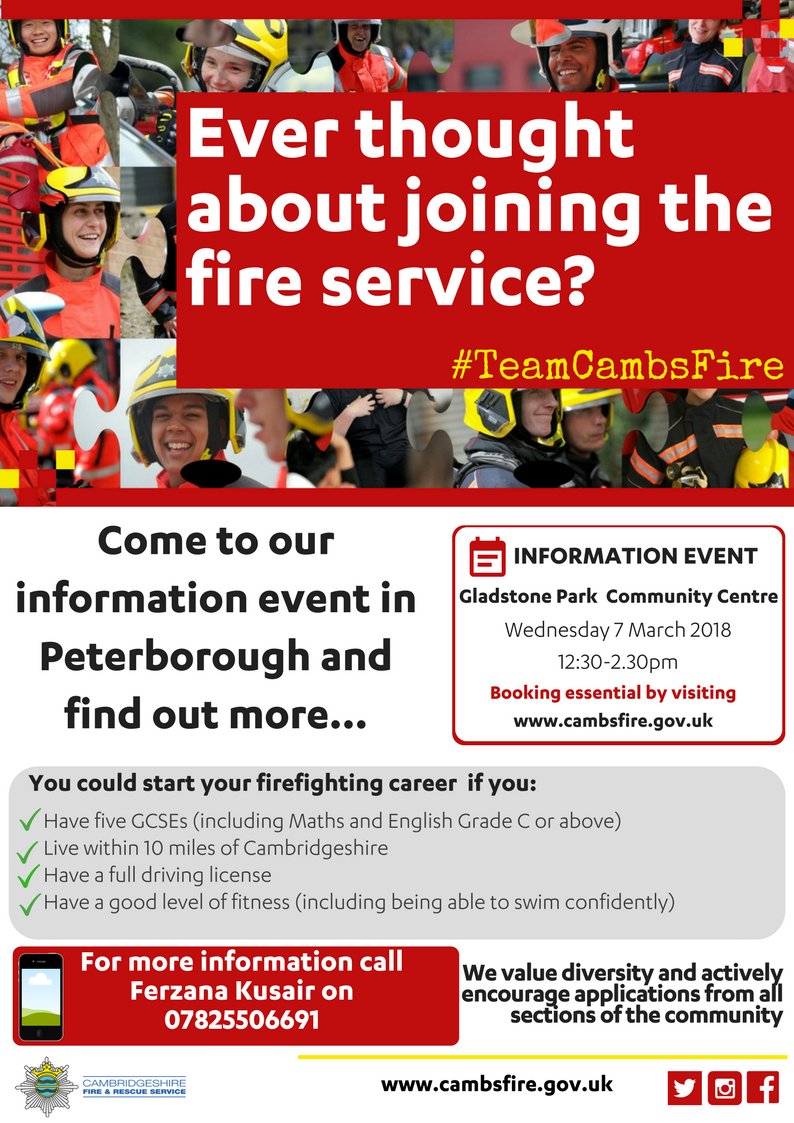 cambsfrs's tweet image. Live in #Peterborough? Interested in a career as a #Firefigher? Then come to our Information Event on the 7th March to find out how YOU can apply! Details below 👇 #careers #fireservice #TeamCambsFire