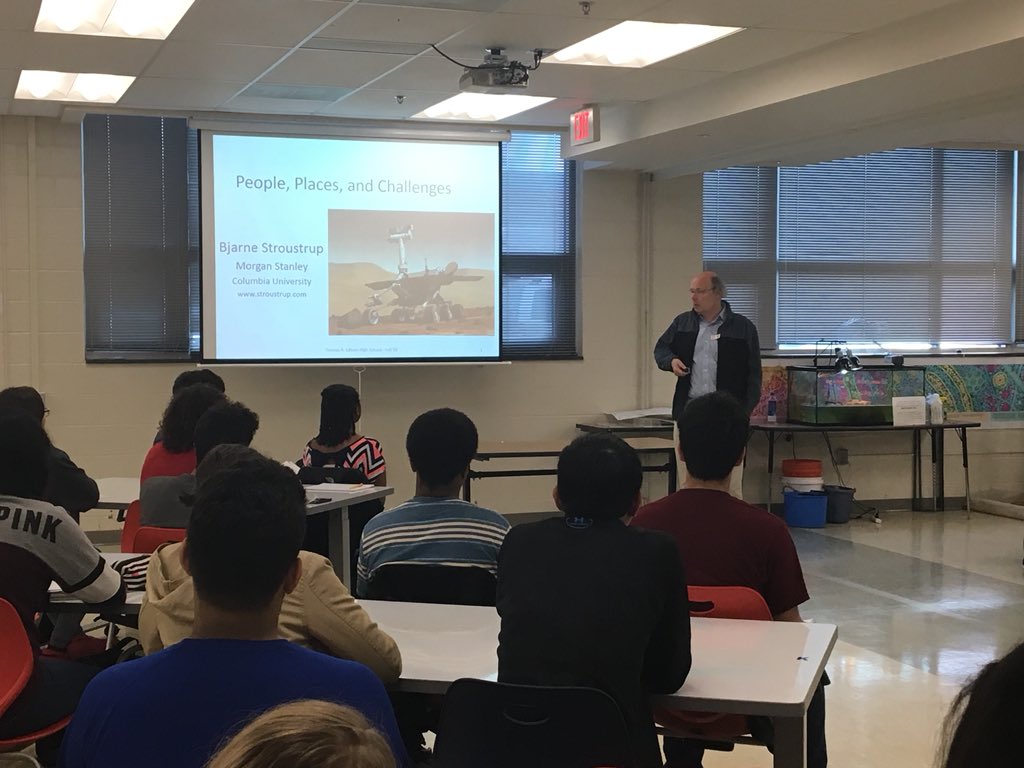 EdisonSTEMprg's tweet photo. Draper Prize winner and inventor of C++ Bjarne Stroustrup visited our program this morning and spoke with our students about engineering and computer science! @fcps_news #EdisonGlobalSTEM https://t.co/XowjSHwUGS