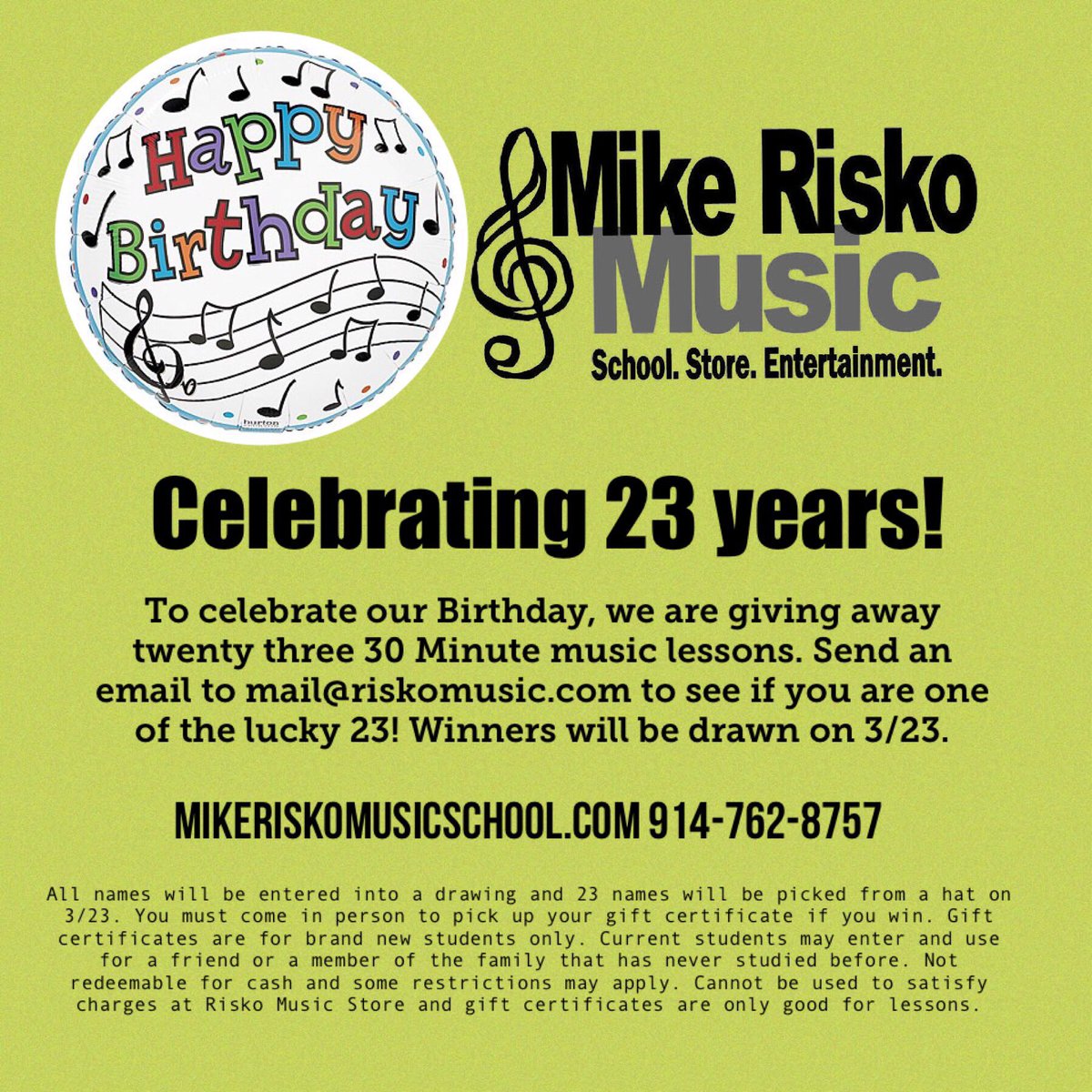 Mike Risko Music (@mikeriskomusic) on Twitter photo Celebrating 23 years and giving away 23 music lessons! Will you be a winner? <a href="/Mikeriskomusic/">Mike Risko Music</a> Celebrating 23 years and giving away 23 music lessons! Will you be a winner? <a href="/Mikeriskomusic/">Mike Risko Music</a>
