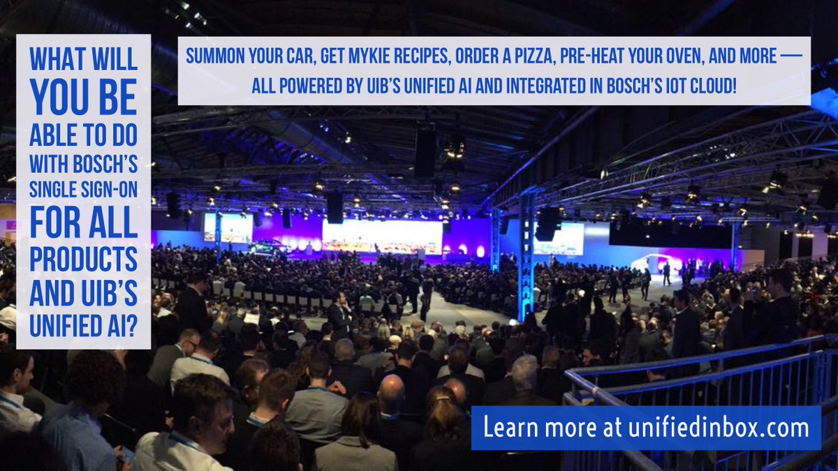 uibglobal's tweet photo. On stage here in #Berlin at #BCW18, #Bosch Board of Management Chair Volkmar Denner just shared his wish for a single "cross-domain ecosystem." @volkmardenner: We heard you and look forward to providing @BoschGlobal true #interoperability with UIB's #UnifiedAI! 💥 #IoT #AI #BCX18 https://t.co/TEfMdmJgPh
