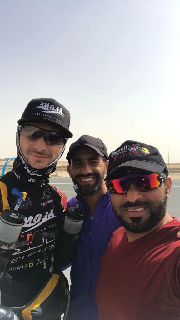 runaroundqatar's tweet photo. Local Qataris joined Pierre to show their support, take pictures and interact. "Thank you for cheering me up 🙂and thank you for the  good vibes along the way!"
#runaroundqatar #ALONE #AloneQatar #run #running #ultrarunner #ultrarunning #inthenameofsheikhtamim #doha #qatar https://t.co/xKg58F9oRw