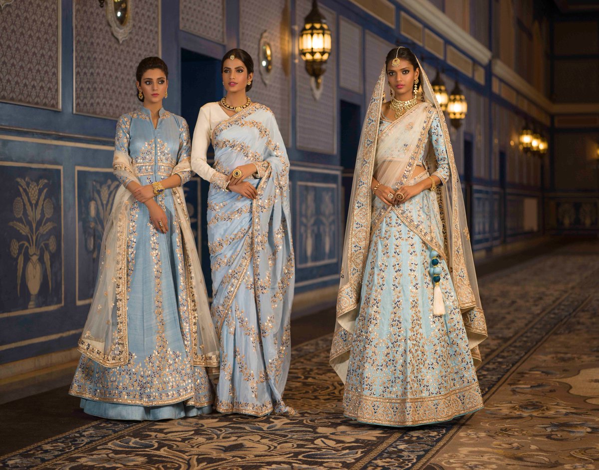 GraziaIndia's tweet photo. @VASANSI's new 'Pushkar' collection should be on every bride-to-be's list. With french knots, intricate vintage zardosi work and hand-cut gota work in natural fabrics, the collection is perfect for a destination wedding #VasansiBride #PushkarCollection #RoyalIndianWeddings https://t.co/xTZl2vktcD