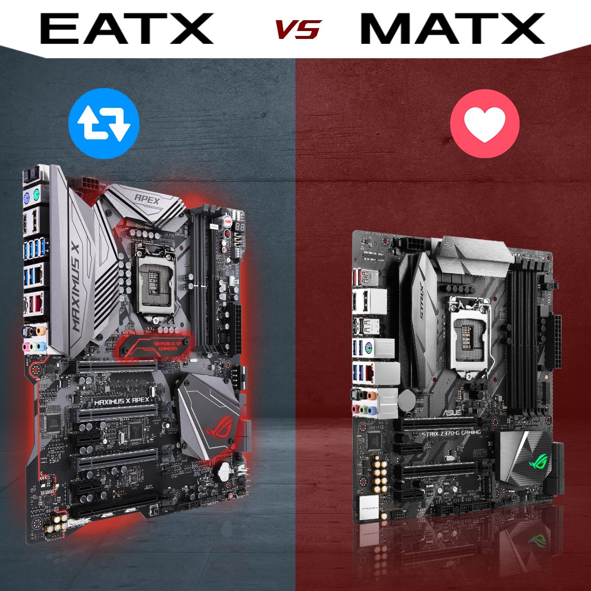 ASUS_ROG's tweet image. What's your preferred motherboard size? Do you prefer to go big with EATX and a tower chassis, or is your ideal build more compact? #ROG