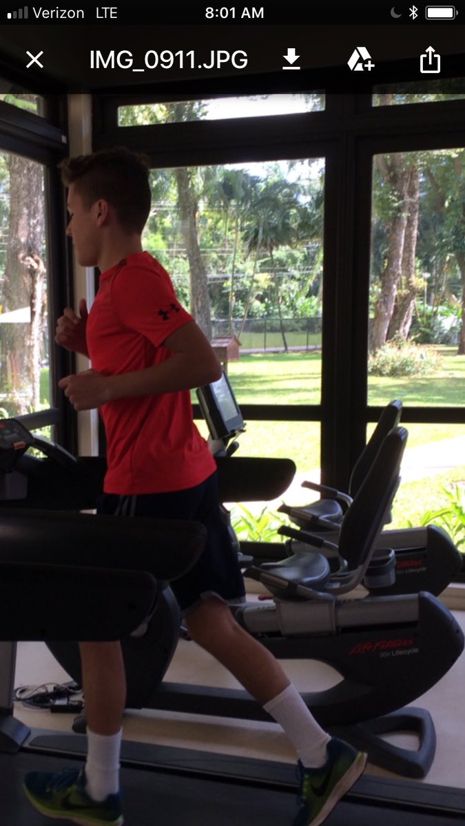 CoachMGlennon's tweet photo. Tysen getting in his run Tuesday on the treadmill in Jamaica in honor of Coach Beigel and MSDXC #runwithcoachbeigel #runwithMSDXC https://t.co/e2rZDKUEVH