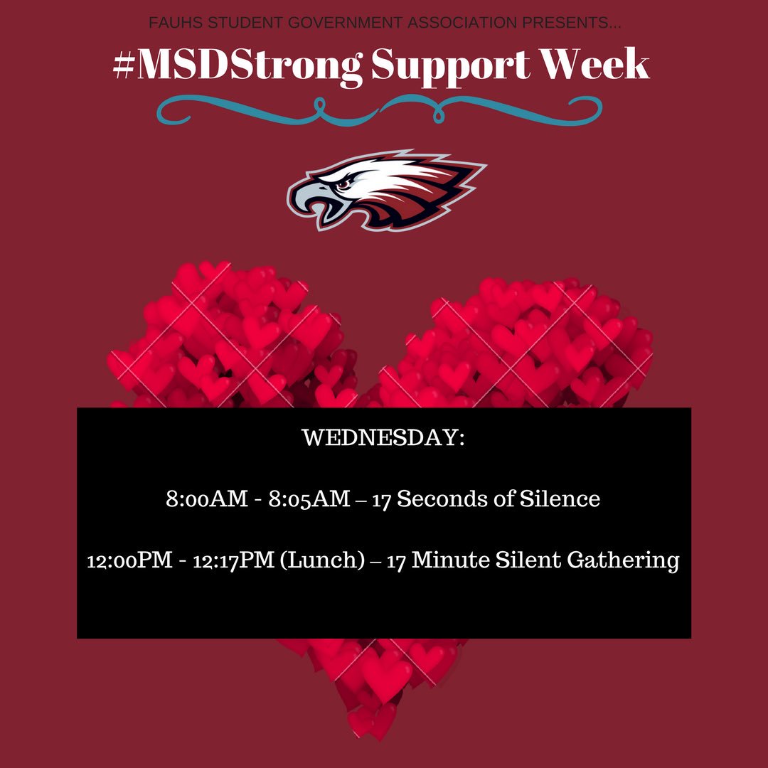 FAUHighSGA's tweet photo. Let us continue to honor the victims today with a few moments of silence #MSDStrong #MSDStrongSupportWeek https://t.co/elXY5upRqf