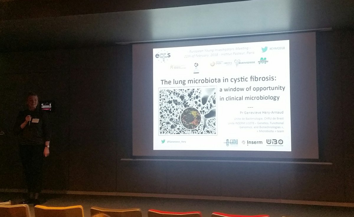 paodecarli's tweet photo. #EYIM2018 2nd session of the day dedicated to #microbiology introduced by a lecture by @Genevieve_Hery and co-chaired by @jl_herrmann #duo #microbiome #microbiota #cysticfibrosis https://t.co/XpEhtnrBQX