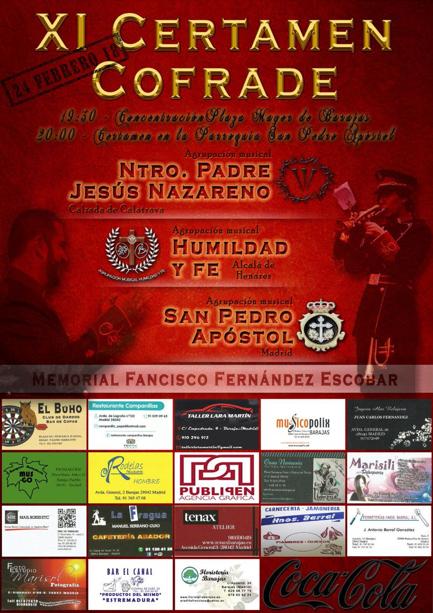 BandaNegrillos's tweet photo. Este Sábado día 24 ponemos rumbo a Barajas (Madrid). Agradecemos la confianza a @amsanpe organizadora del evento.

Más detalles y repertorio en https://t.co/4ukuS6ldUQ 

#amnegrillos #amjesusnazareno #calzadadecalatrava https://t.co/RB2eyvl3yp