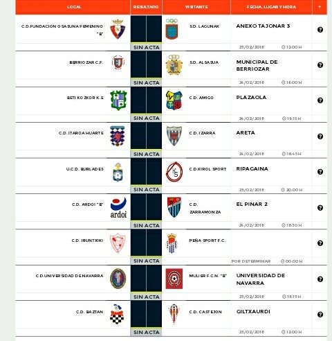 señalamientos de fútbol 11 regional. 
( El partido <a href="/cd_iruntxiki/">CDIruntxiki</a> - <a href="/PSFemenino/">Peña Sport Femenino</a> se retrasa al Miercoles 28 de Febrero a las 20:15 en Beriain)