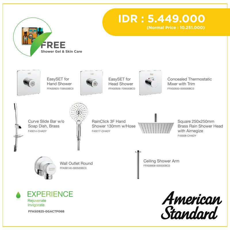 AMStandard_ID's tweet photo. Dapatkan beragam tipe EasySET, mulai dari Essential, Experience, hingga Enjoyment di outlet American Standard terdekat melalui hotline ke 0800-1-267823 atau email ke customercare-indonesia@lixil.com

#AmericanStandard #RaisingTheStandard #EasySET #YourExtremeEnjoyment https://t.co/KHsWOenGNI