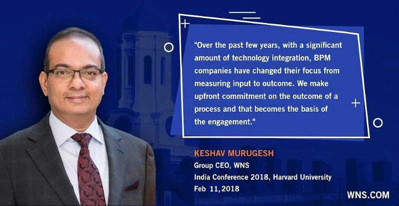 wnsholdings's tweet photo. How will RPA, chatbots, IoT and other trends disrupt the BPM industry? Keshav Murugesh, Group CEO, WNS shared insights at the #IndiaConference2018. Skip to 1:49:00 to watch the fireside chat - https://t.co/Zy9fehzuSf https://t.co/2Z1QCheQon