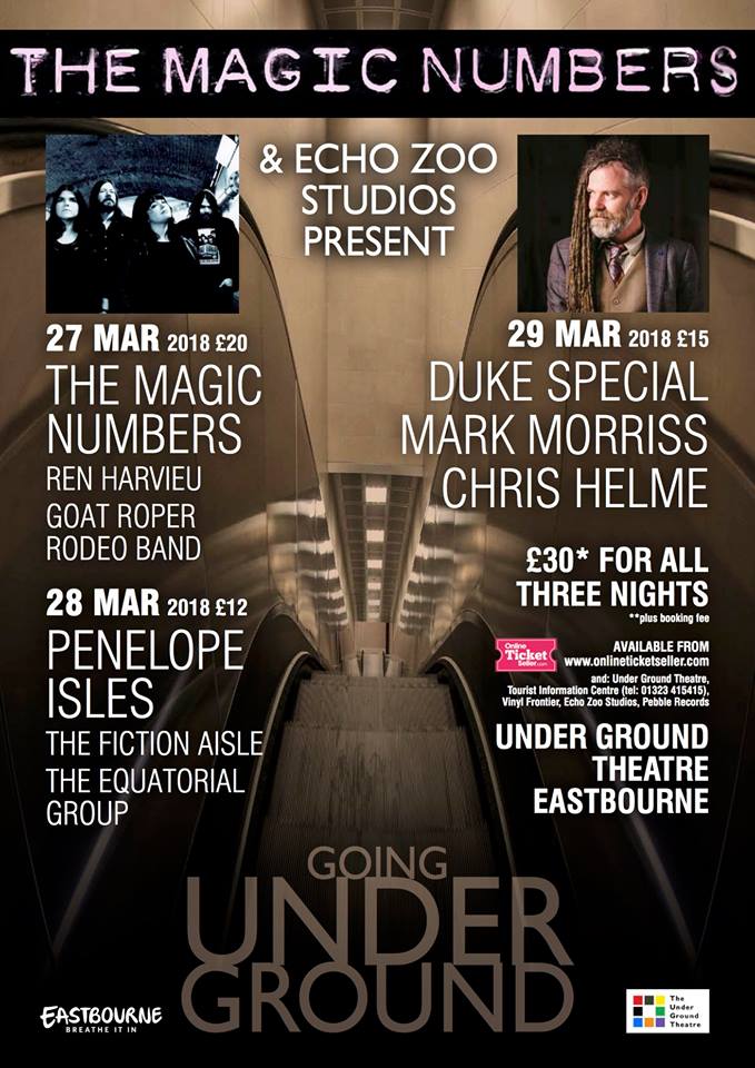 Mr Crazy Legs (@mrcrazylegs1) on Twitter photo Live music in Eastbourne 27-29 March. <a href="/themagicnumbers/">The Magic Numbers</a> <a href="/RenHarvieu/">Ren Harvieu</a> <a href="/TheGoatropers/">GoatRoperRodeoBand.</a> <a href="/PenelopeIsles/">Penelope Isles</a> <a href="/thefictionaisle/">White Magic for Lovers</a> @EquatorialMusic <a href="/DukeSpecial/">Duke Special</a> <a href="/TheQuill/">Mark Morriss</a> <a href="/ChrisHelme/">Chris Helme</a>
#MagicNumbers #GoingUnderGround Live music in Eastbourne 27-29 March. <a href="/themagicnumbers/">The Magic Numbers</a> <a href="/RenHarvieu/">Ren Harvieu</a> <a href="/TheGoatropers/">GoatRoperRodeoBand.</a> <a href="/PenelopeIsles/">Penelope Isles</a> <a href="/thefictionaisle/">White Magic for Lovers</a> @EquatorialMusic <a href="/DukeSpecial/">Duke Special</a> <a href="/TheQuill/">Mark Morriss</a> <a href="/ChrisHelme/">Chris Helme</a>
#MagicNumbers #GoingUnderGround